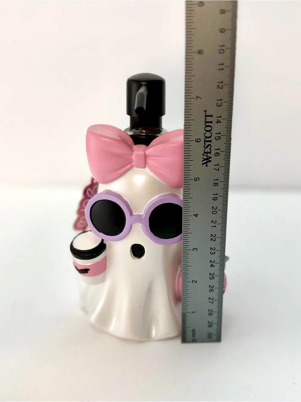 Halloween Ghost Soap Dispenser with Pink Bow and Sunglasses